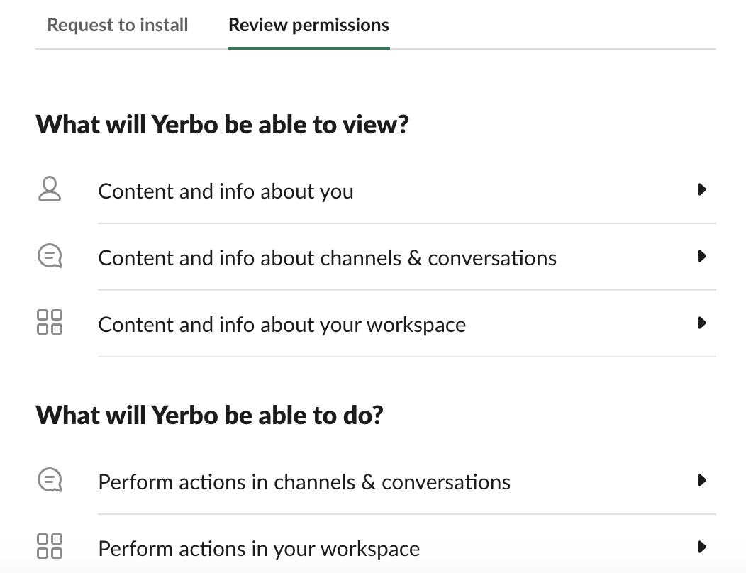 Yerbo Slack app requirements 